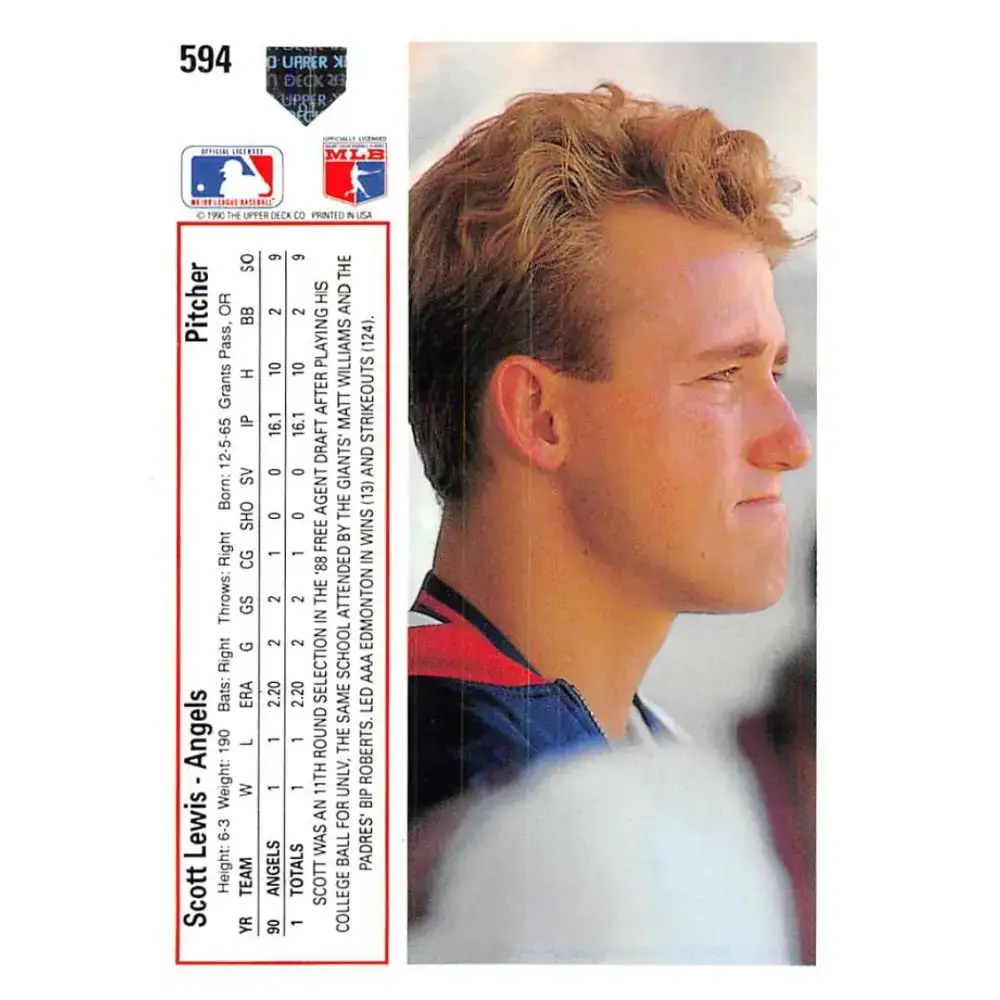 1991 Upper Deck #594 Scott Lewis EX Excellent RC Rookie California Angels Baseball Card - Baseball Card Single