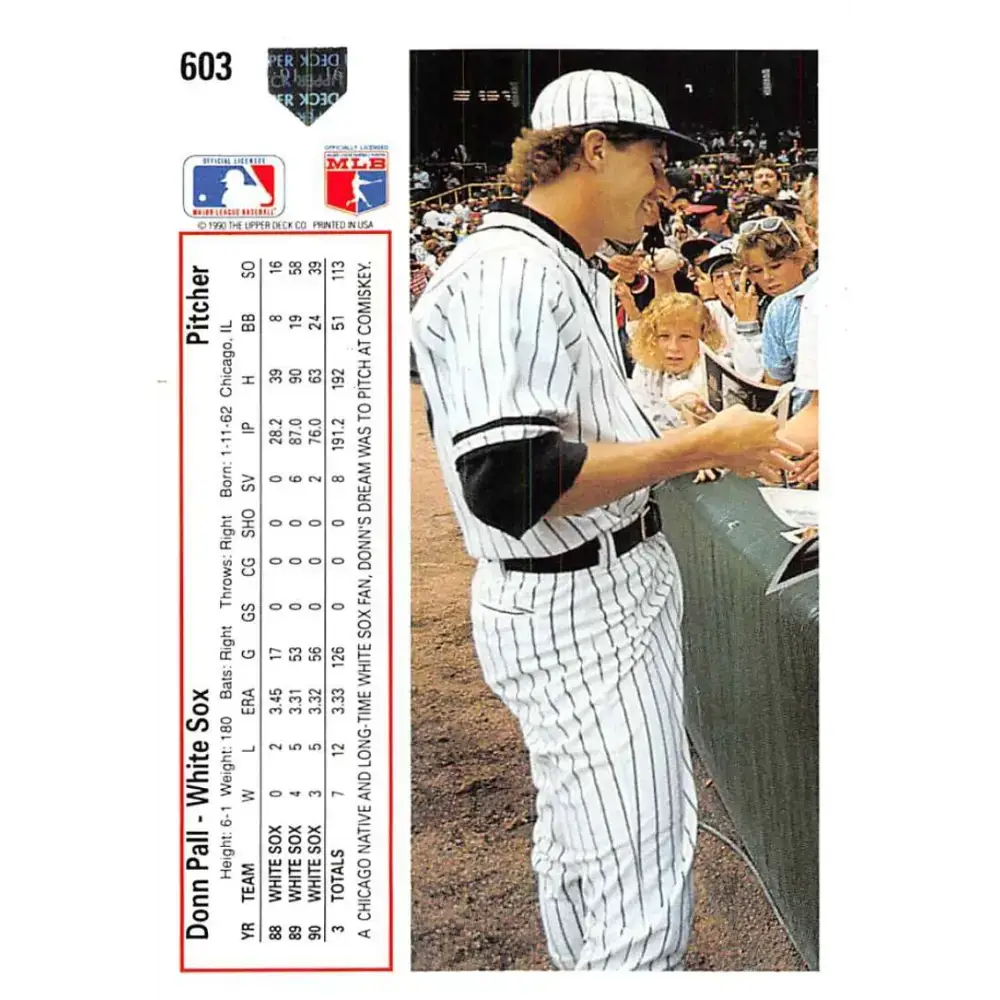 1991 Upper Deck #603 Donn Pall NM-MT Chicago White Sox Baseball Card - Baseball Card Single