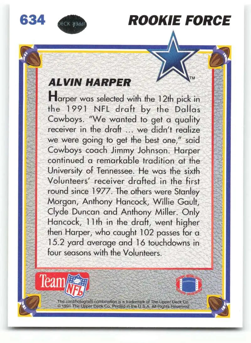 1991 Upper Deck #634 Alvin Harper NM-MT Dallas Cowboys Football Card - Football Card Single