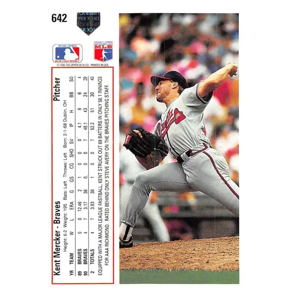 1991 Upper Deck #642 Kent Mercker EX Excellent Atlanta Braves Baseball Card - Baseball Card Single