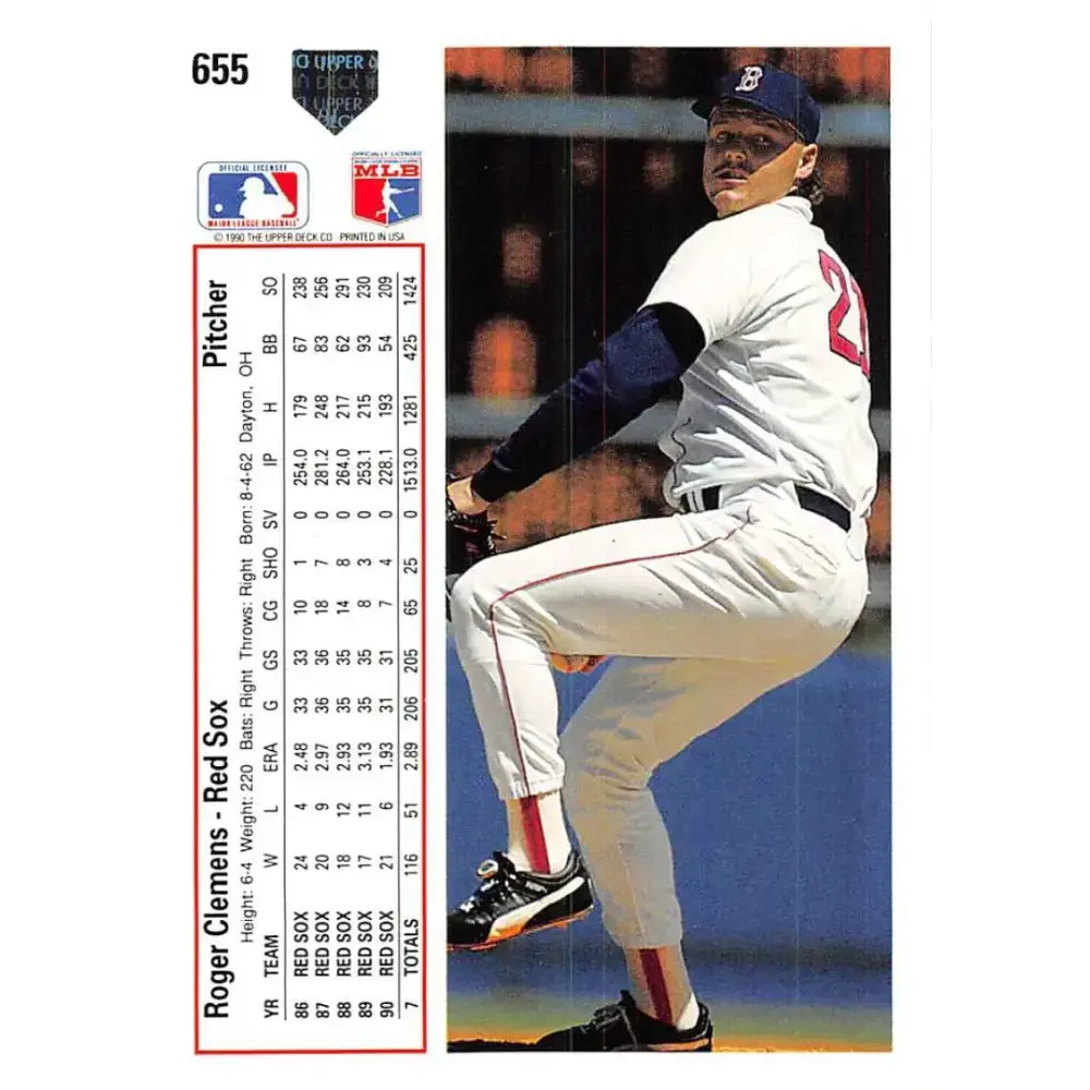 1991 Upper Deck #655 Roger Clemens EX Excellent Boston Red Sox Baseball Card - Baseball Card Single