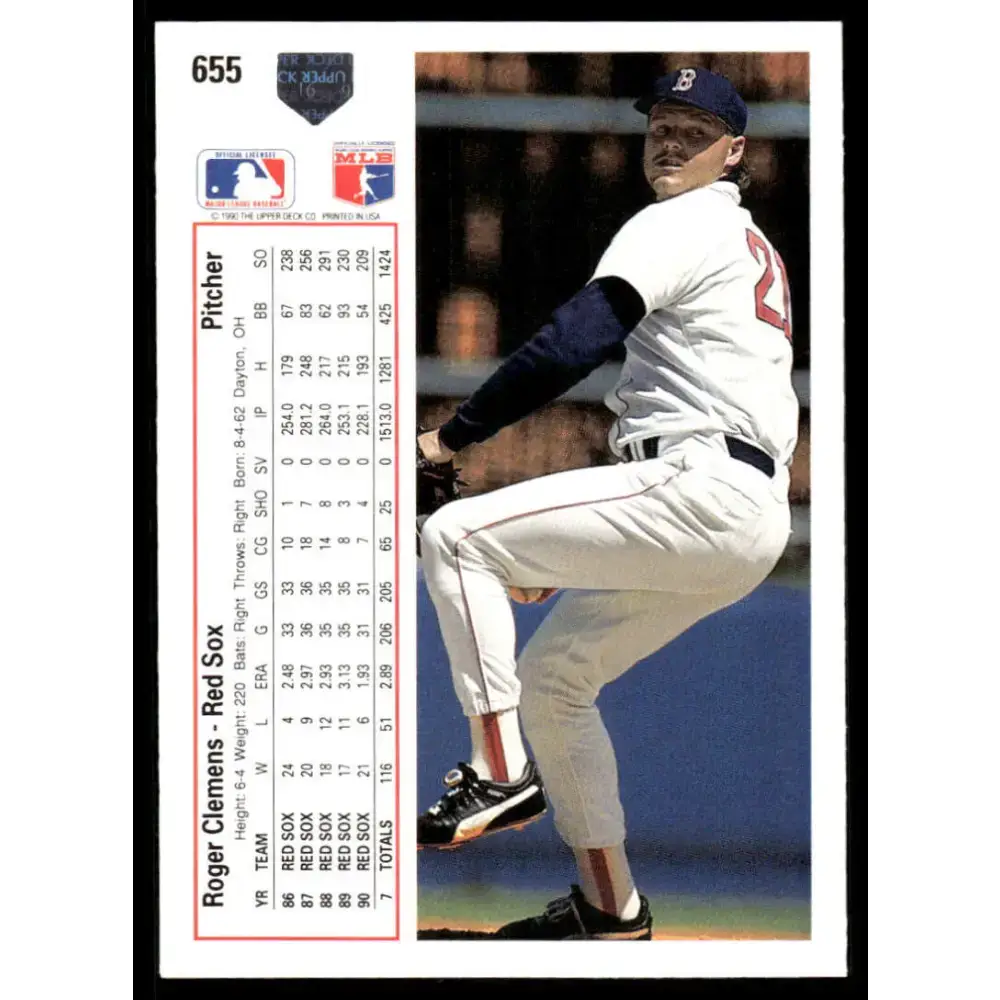 1991 Upper Deck #655 Roger Clemens EX/NM Boston Red Sox Baseball Card - Baseball Card Single