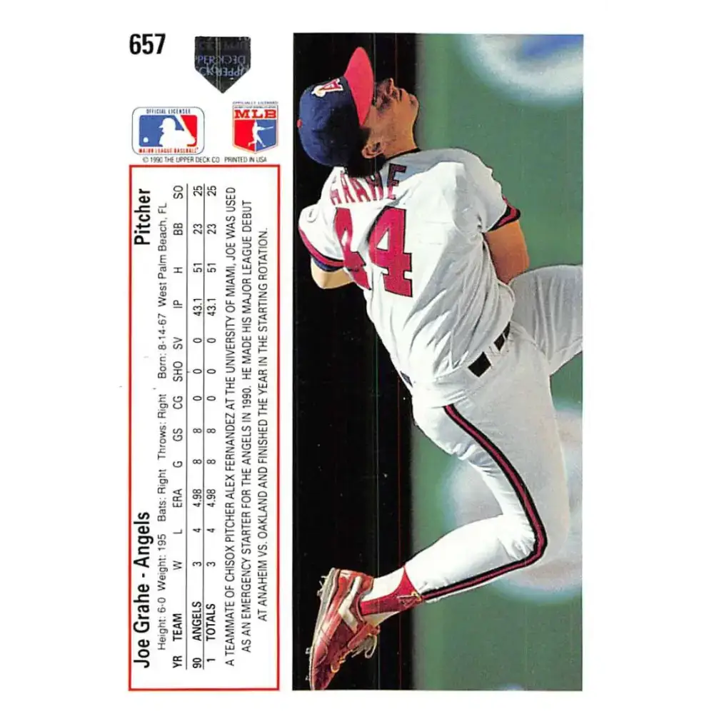 1991 Upper Deck #657 Joe Grahe EX Excellent RC Rookie California Angels Baseball Card - Baseball Card Single