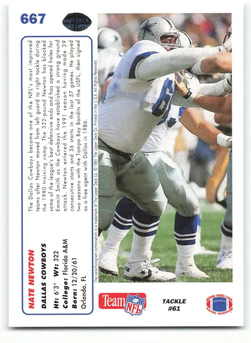 1991 Upper Deck #667 Nate Newton NM-MT Dallas Cowboys Football Card - Football Card Single