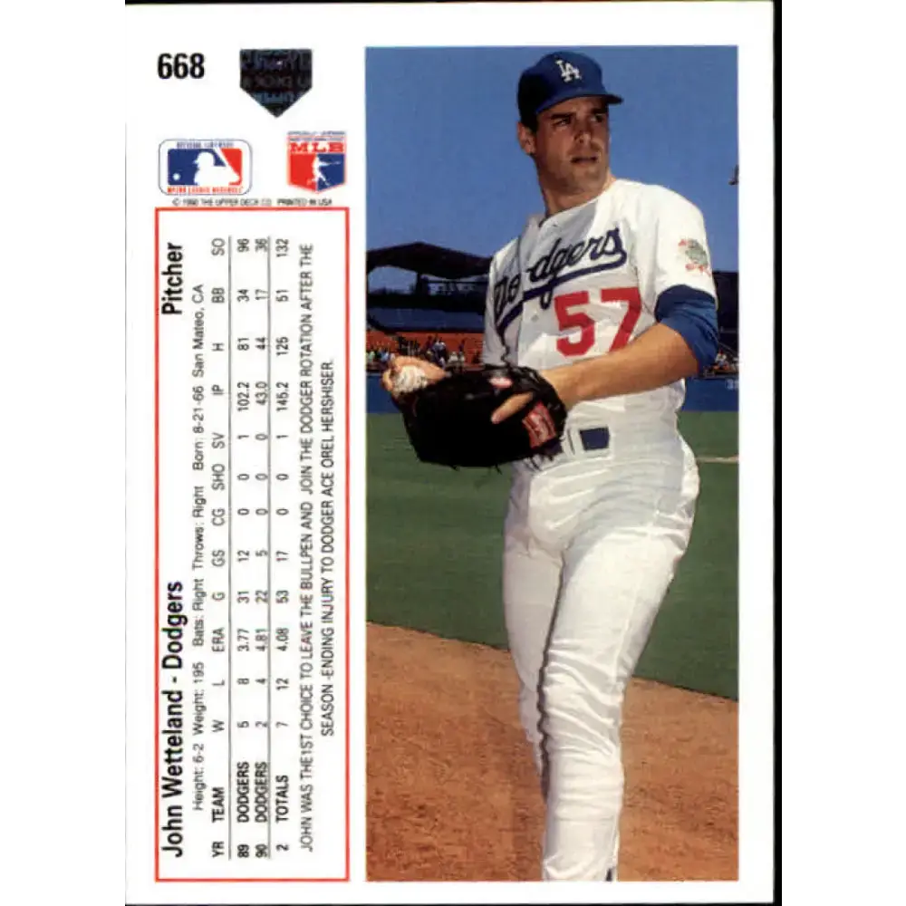 1991 Upper Deck #668 John Wetteland EX Excellent Los Angeles Dodgers Baseball Card - Baseball Card Single