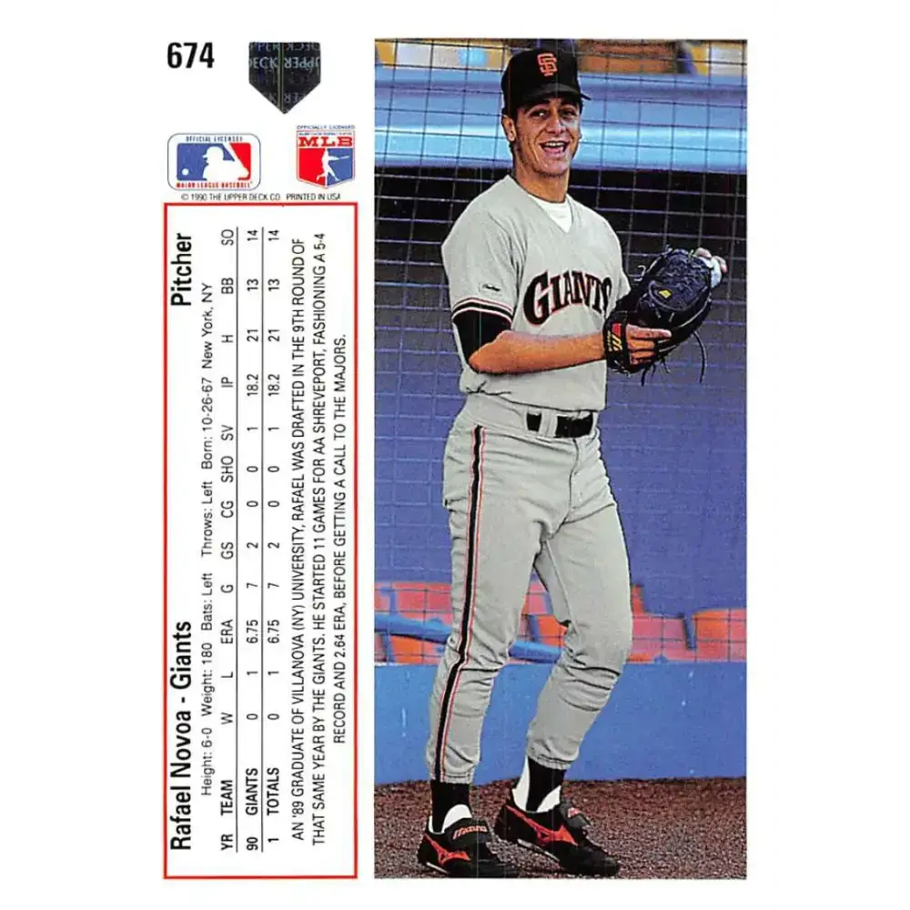1991 Upper Deck #674 Rafael Novoa EX Excellent RC Rookie San Francisco Giants Baseball Card - Baseball Card Single