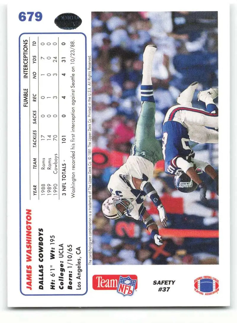 1991 Upper Deck #679 James Washington NM-MT RC Rookie Dallas Cowboys Football Card - Football Card Single