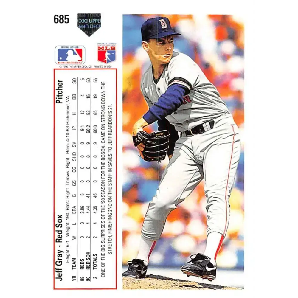 1991 Upper Deck #685 Jeff Gray EX Excellent RC Rookie Boston Red Sox Baseball Card - Baseball Card Single