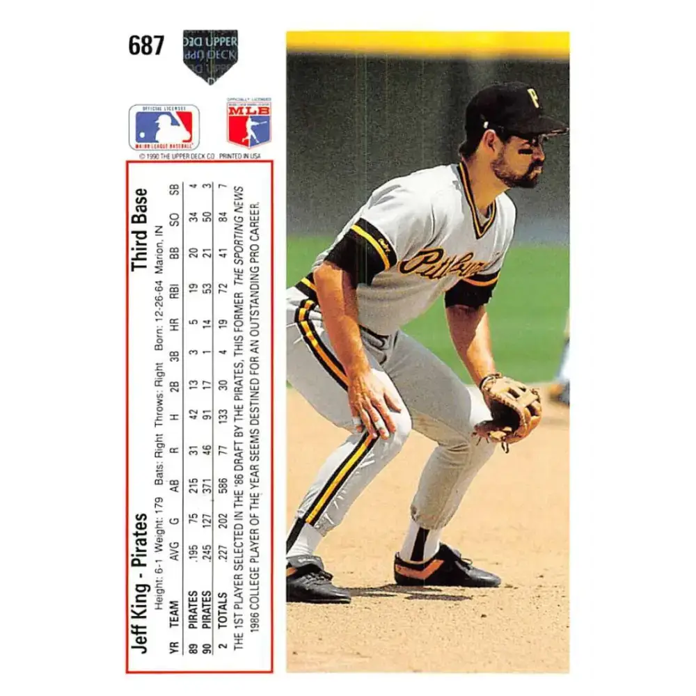 1991 Upper Deck #687 Jeff King NM-MT Pittsburgh Pirates Baseball Card - Baseball Card Single