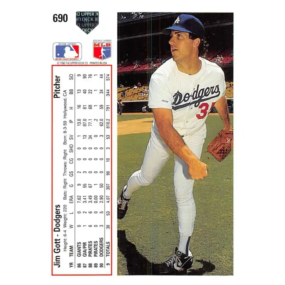 1991 Upper Deck #690 Jim Gott EX Excellent Los Angeles Dodgers Baseball Card - Baseball Card Single