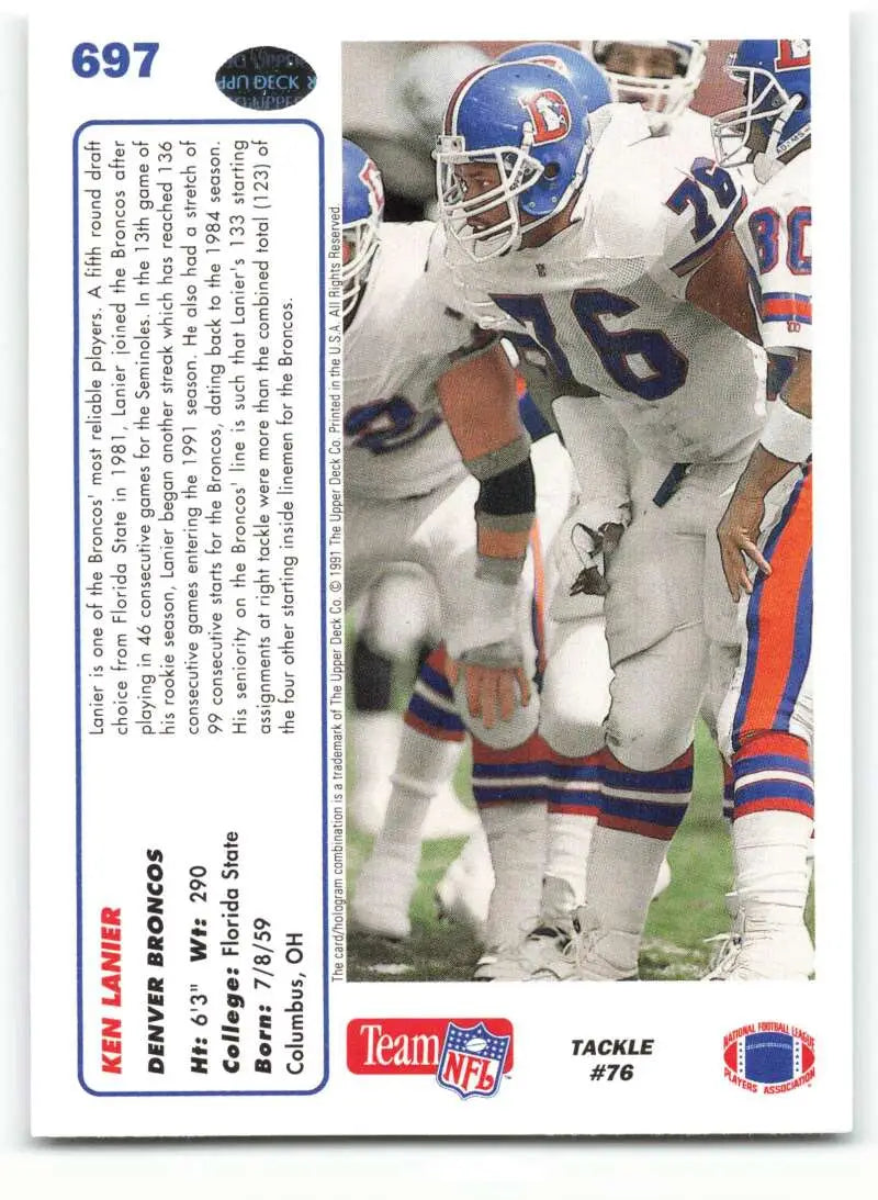 1991 Upper Deck #697 Ken Lanier NM-MT Denver Broncos Football Card - Football Card Single