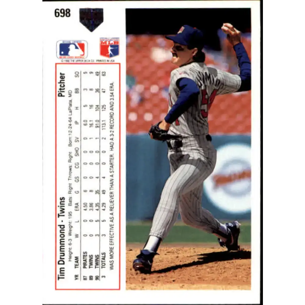 1991 Upper Deck #698 Tim Drummond NM-MT Minnesota Twins Baseball Card - Baseball Card Single