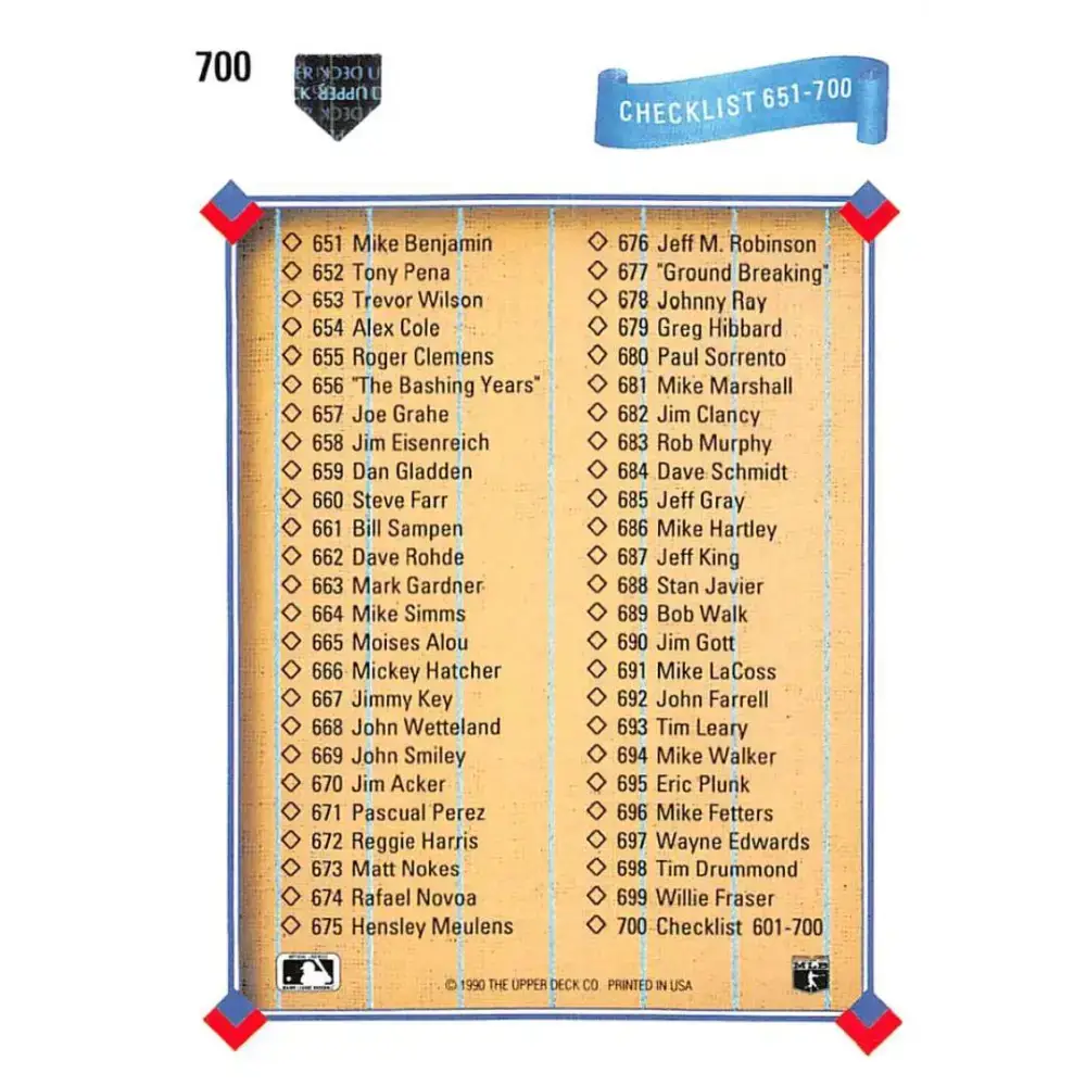 1991 Upper Deck #700 Checklist 601-700 NM-MT Checklist Baseball Card - Baseball Card Single
