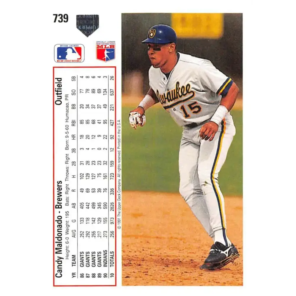 1991 Upper Deck #739 Candy Maldonado EX Excellent Milwaukee Brewers Baseball Card - Baseball Card Single