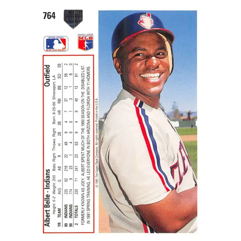 1991 Upper Deck #764 Albert Belle NM-MT Cleveland Indians Baseball Card - Baseball Card Single