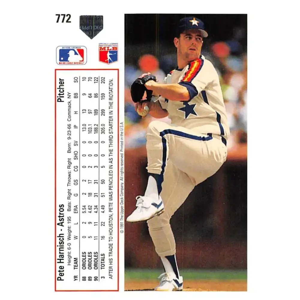 1991 Upper Deck #772 Pete Harnisch EX Excellent Houston Astros Baseball Card - Baseball Card Single