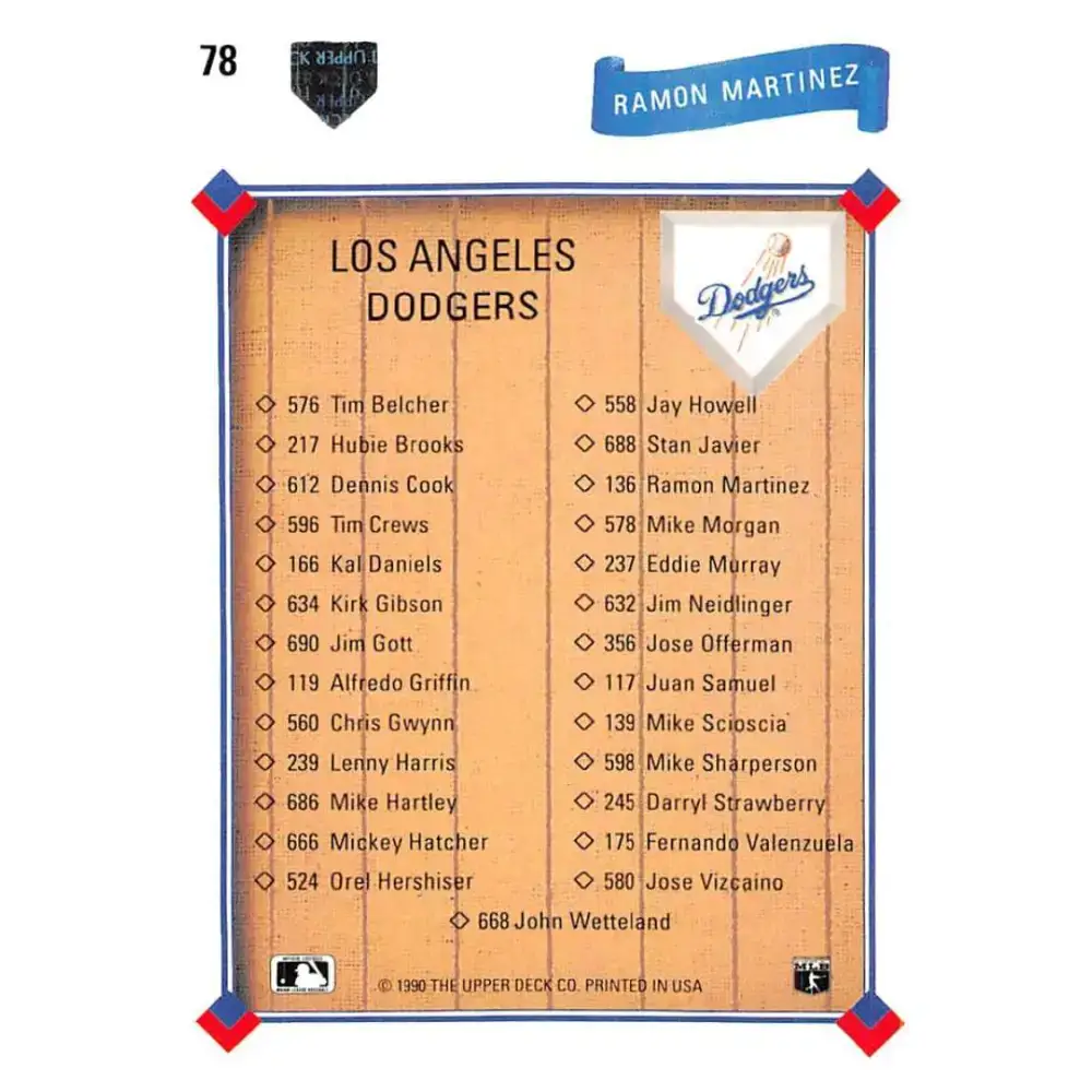 1991 Upper Deck #78 Ramon Martinez EX Excellent Los Angeles Dodgers Baseball Card - Baseball Card Single