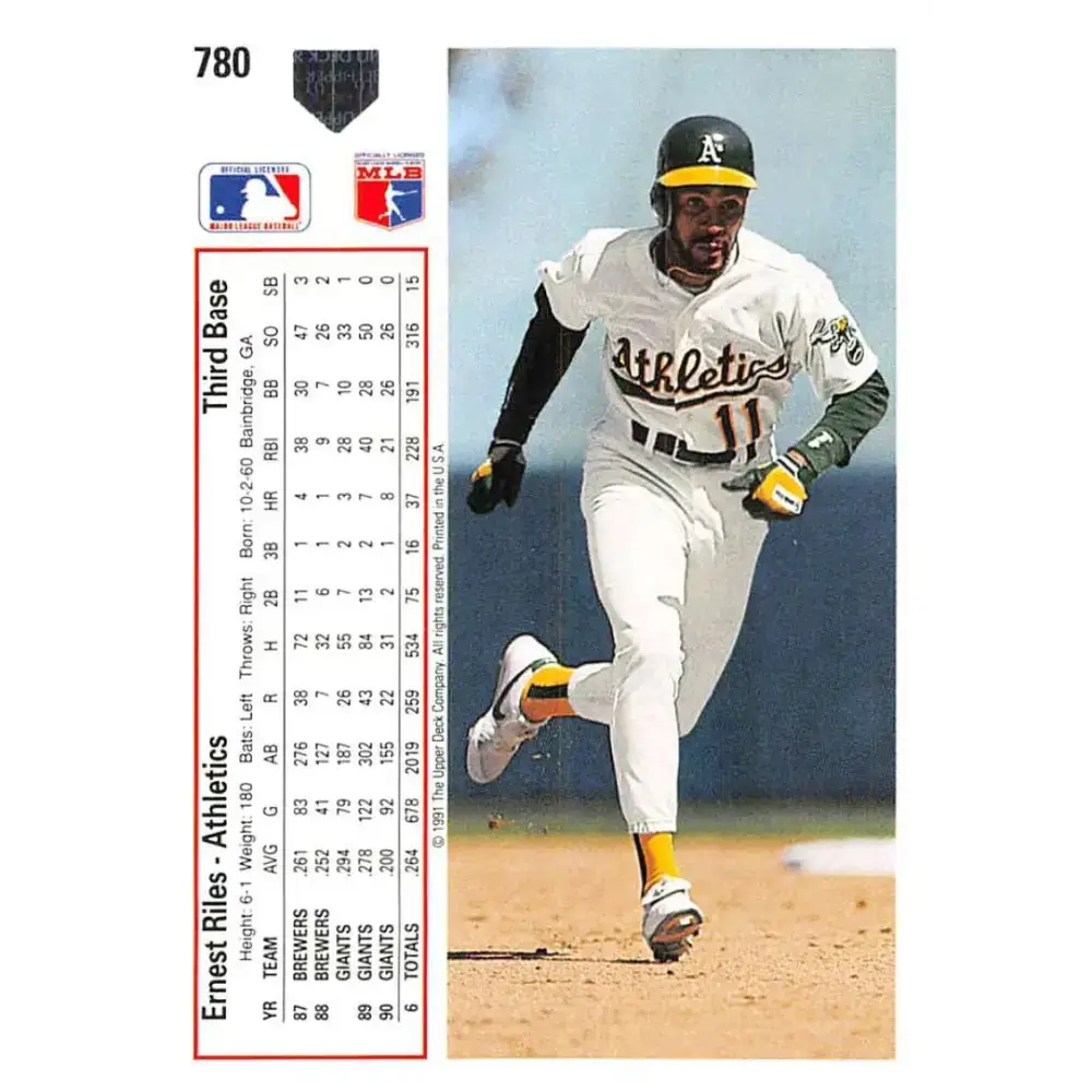1991 Upper Deck #780 Ernest Riles NM-MT Oakland Athletics Baseball Card - Baseball Card Single