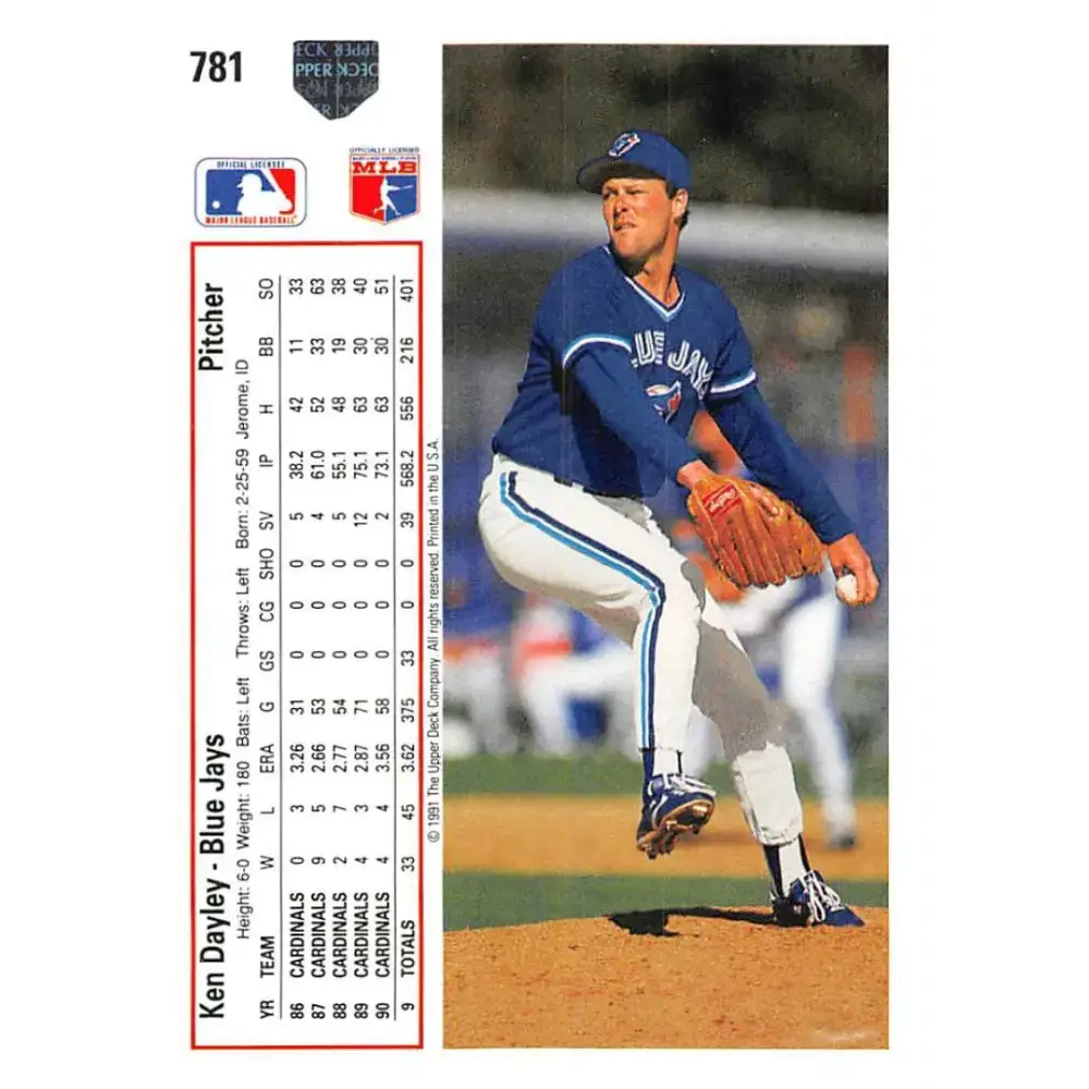1991 Upper Deck #781 Ken Dayley EX Excellent Toronto Blue Jays Baseball Card - Baseball Card Single
