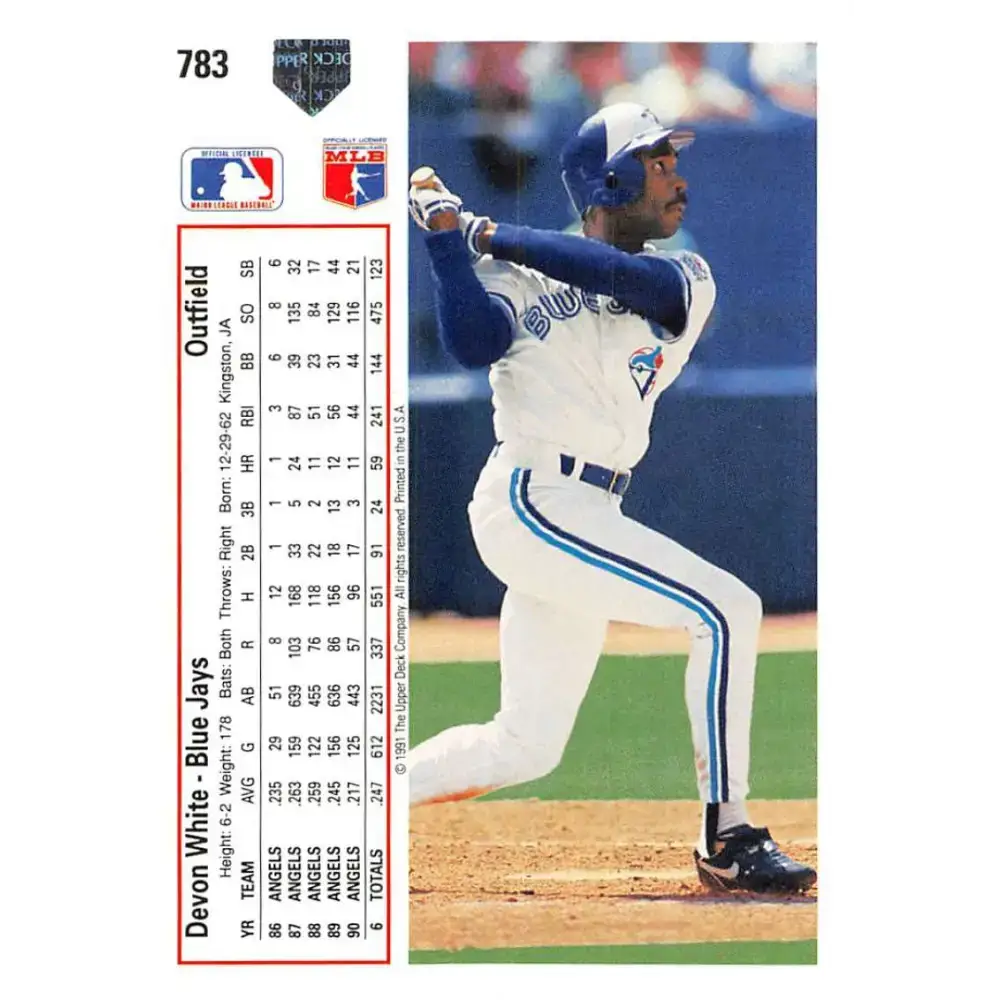 1991 Upper Deck #783 Devon White EX Excellent Toronto Blue Jays Baseball Card - Baseball Card Single