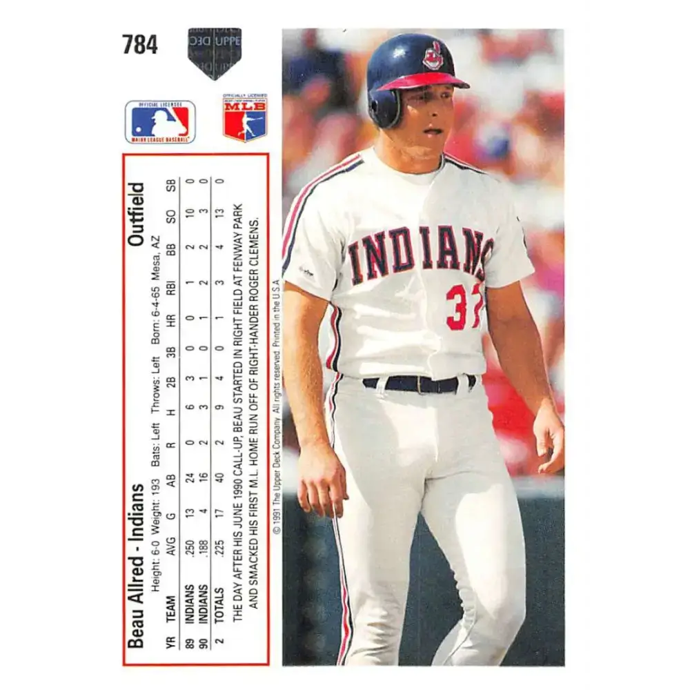 1991 Upper Deck #784 Beau Allred NM-MT Cleveland Indians Baseball Card - Baseball Card Single