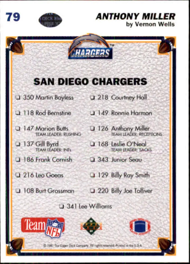 1991 Upper Deck #79 Anthony Miller NM-MT San Diego Chargers Football Card - Football Card Single