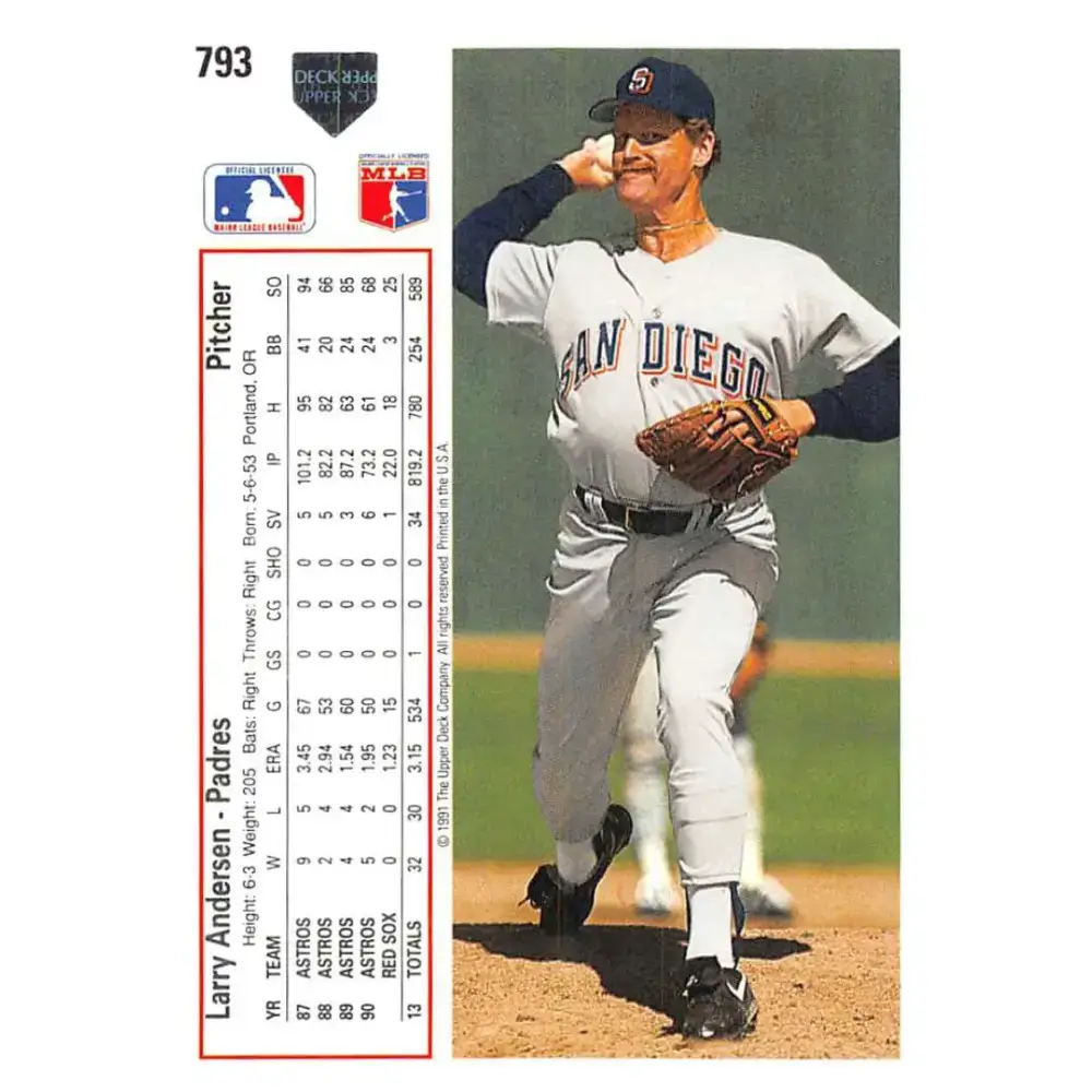 1991 Upper Deck #793 Larry Andersen NM-MT San Diego Padres Baseball Card - Baseball Card Single