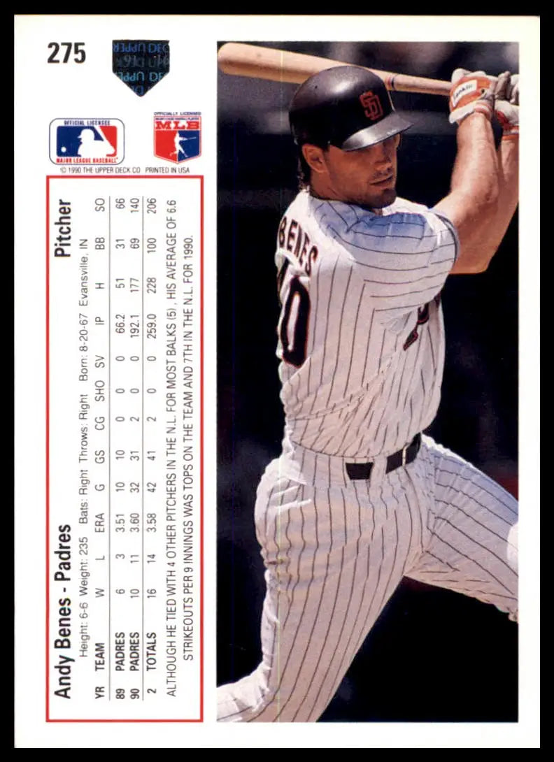 1991 Upper Deck Andy Benes 275 San Diego Padres NM - Baseball Card Single