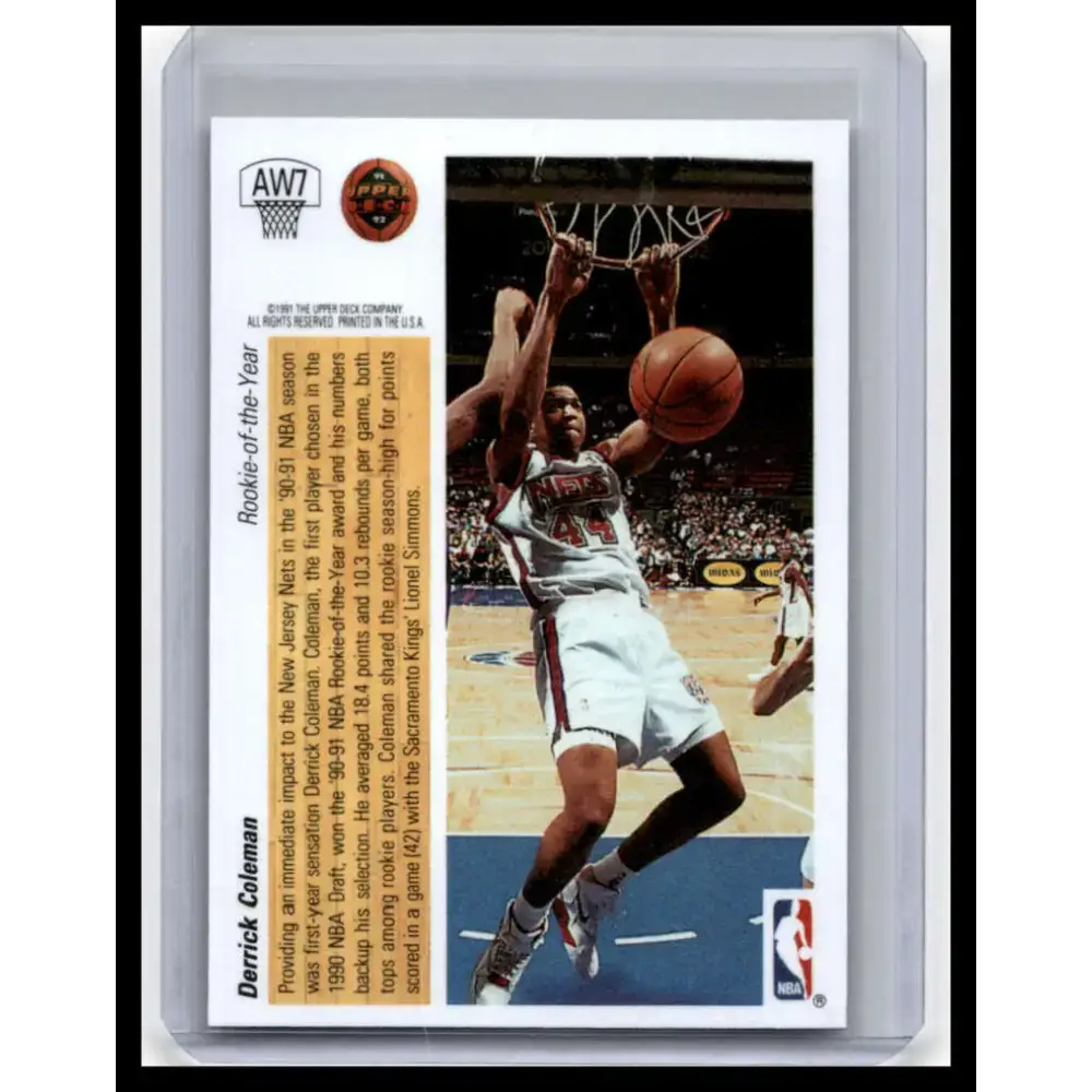 1991 Upper Deck #AW7 Derrick Coleman NM-MT New Jersey Nets Basketball Card - Basketball Card Single