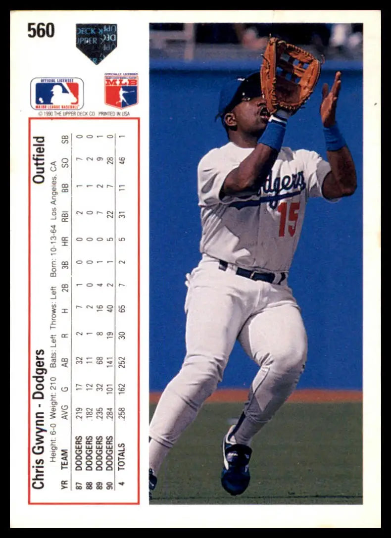 1991 Upper Deck Chris Gwynn 560 Los Angeles Dodgers NM - Baseball Card Single