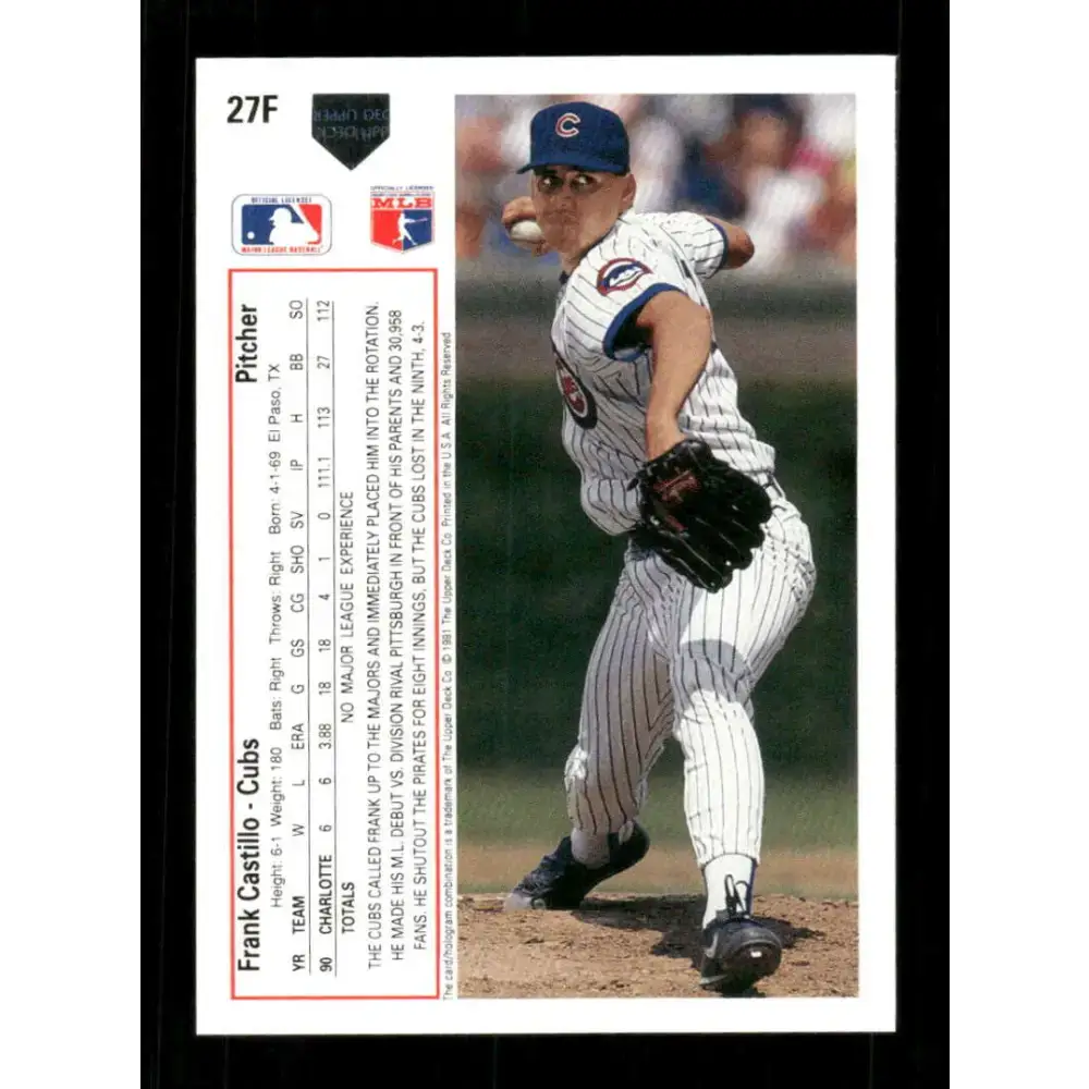 1991 Upper Deck Final Edition #27 Frank Castillo EX Excellent RC Rookie Chicago Cubs Baseball Card - Baseball Card