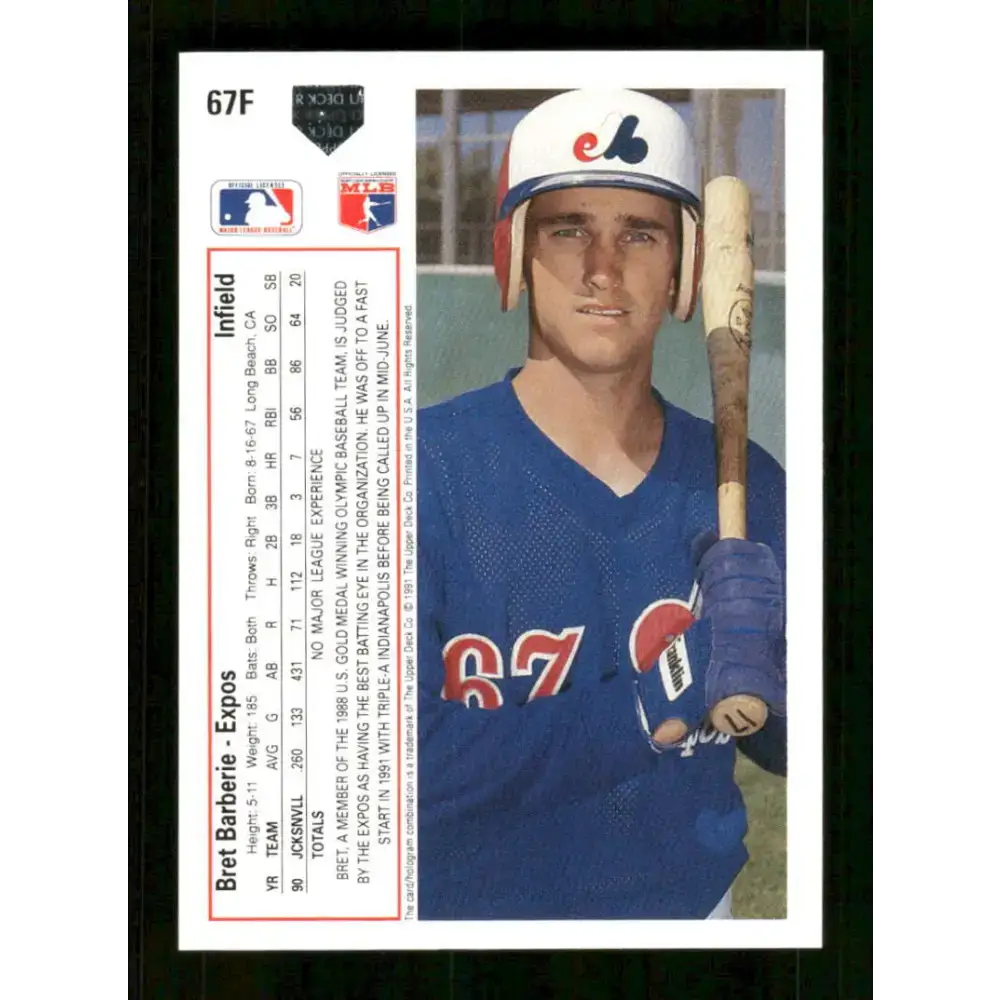 1991 Upper Deck Final Edition #67 Bret Barberie EX Excellent RC Rookie Montreal Expos Baseball Card - Baseball Card