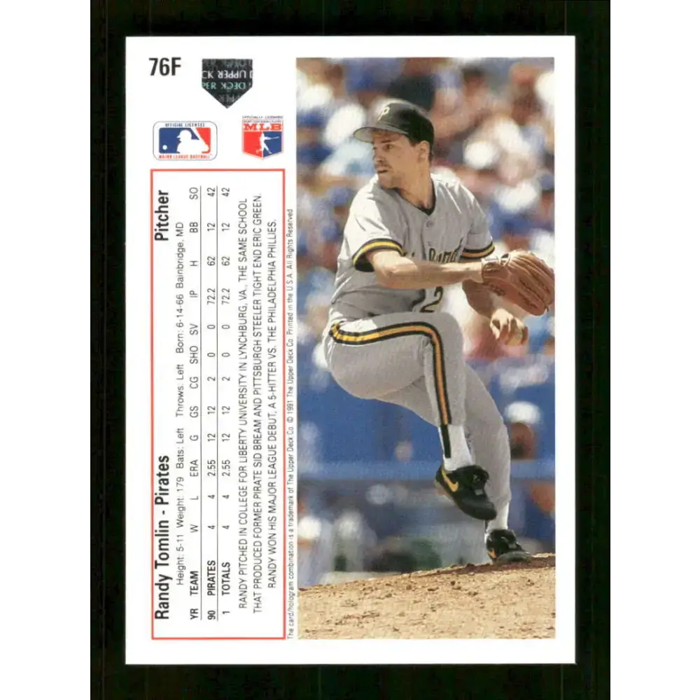 1991 Upper Deck Final Edition #76 Randy Tomlin EX Excellent RC Rookie Pittsburgh Pirates Baseball Card - Baseball Card
