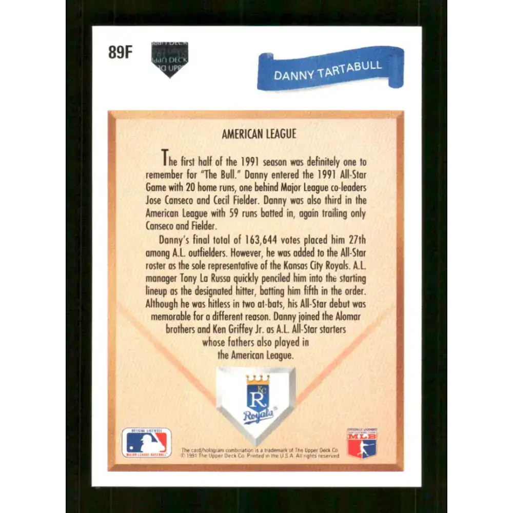 1991 Upper Deck Final Edition #89 Danny Tartabull EX Excellent Kansas City Royals Baseball Card - Baseball Card