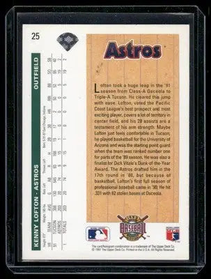 1991 Upper Deck Star Rookie Kenny Lofton #25 Baseball - Baseball Card Single