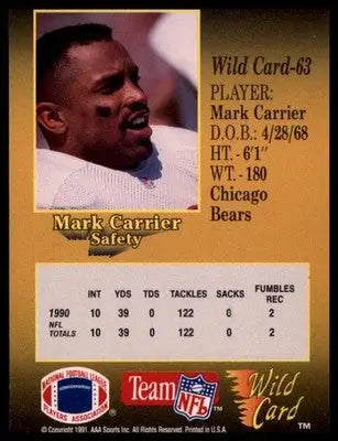 1991 Wild Card Mark Carrier 63 Chicago Bears - Football Card Single