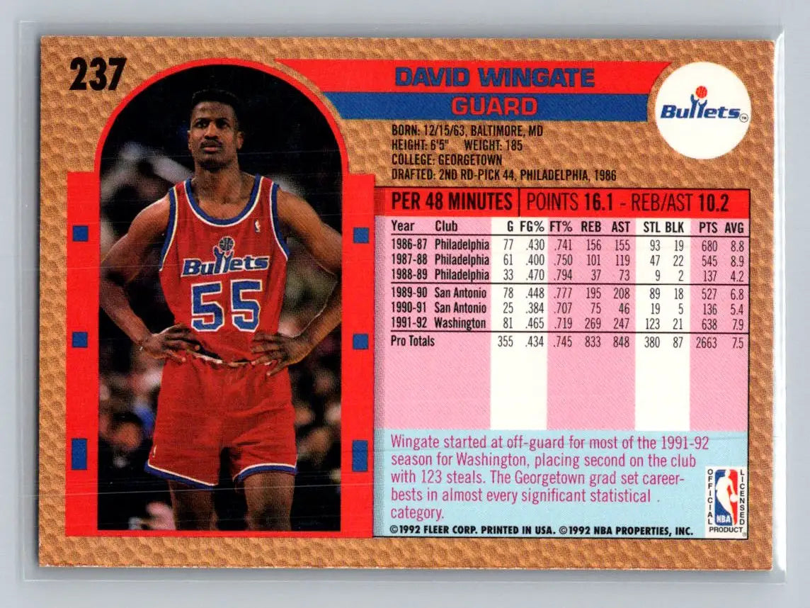 1992-93 Fleer #237 David Wingate Washington Bullets - Basketball Card Single