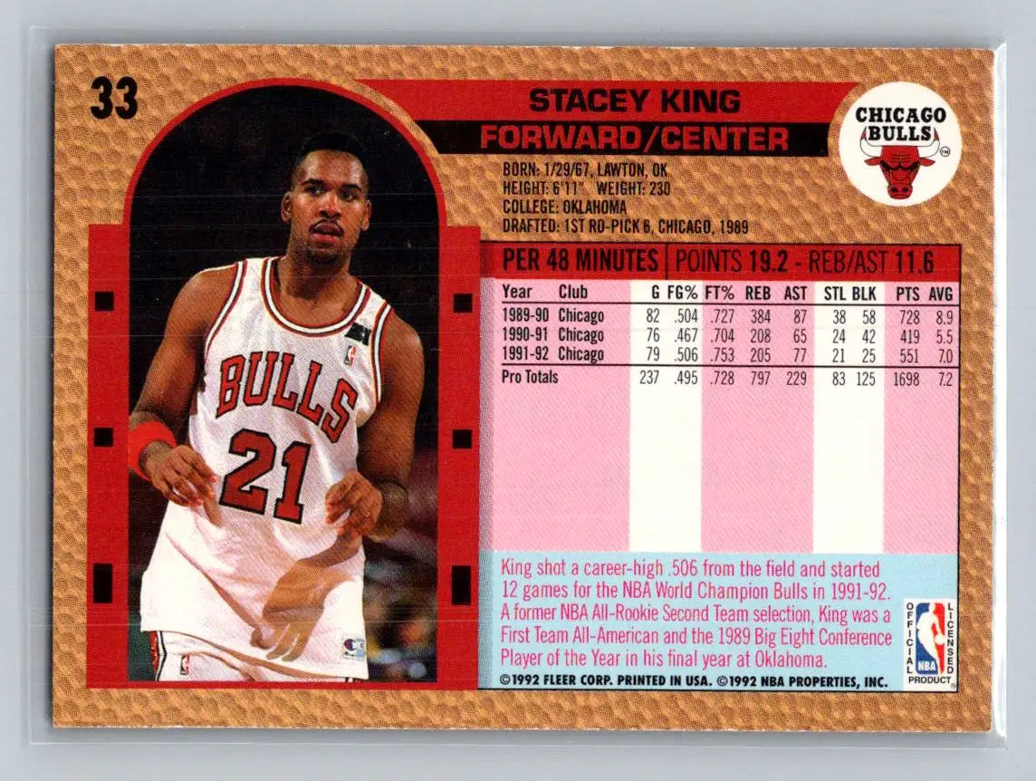 1992-93 Fleer #33 Stacey King Chicago Bulls - Basketball Card Single
