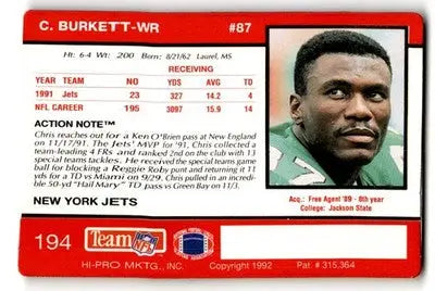 1992 Action Packed #194 Chris Burkett - Football Card Single