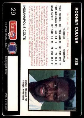 1992 Action Packed Rookie/Update Rodney Culver RC 29 Indianapolis Colts - Football Card Single