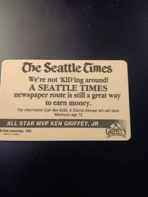 1992 Alrak Ken Griffey Jr. Golden Moments - Seattle Times delivery promo. RARE - Baseball Card Single