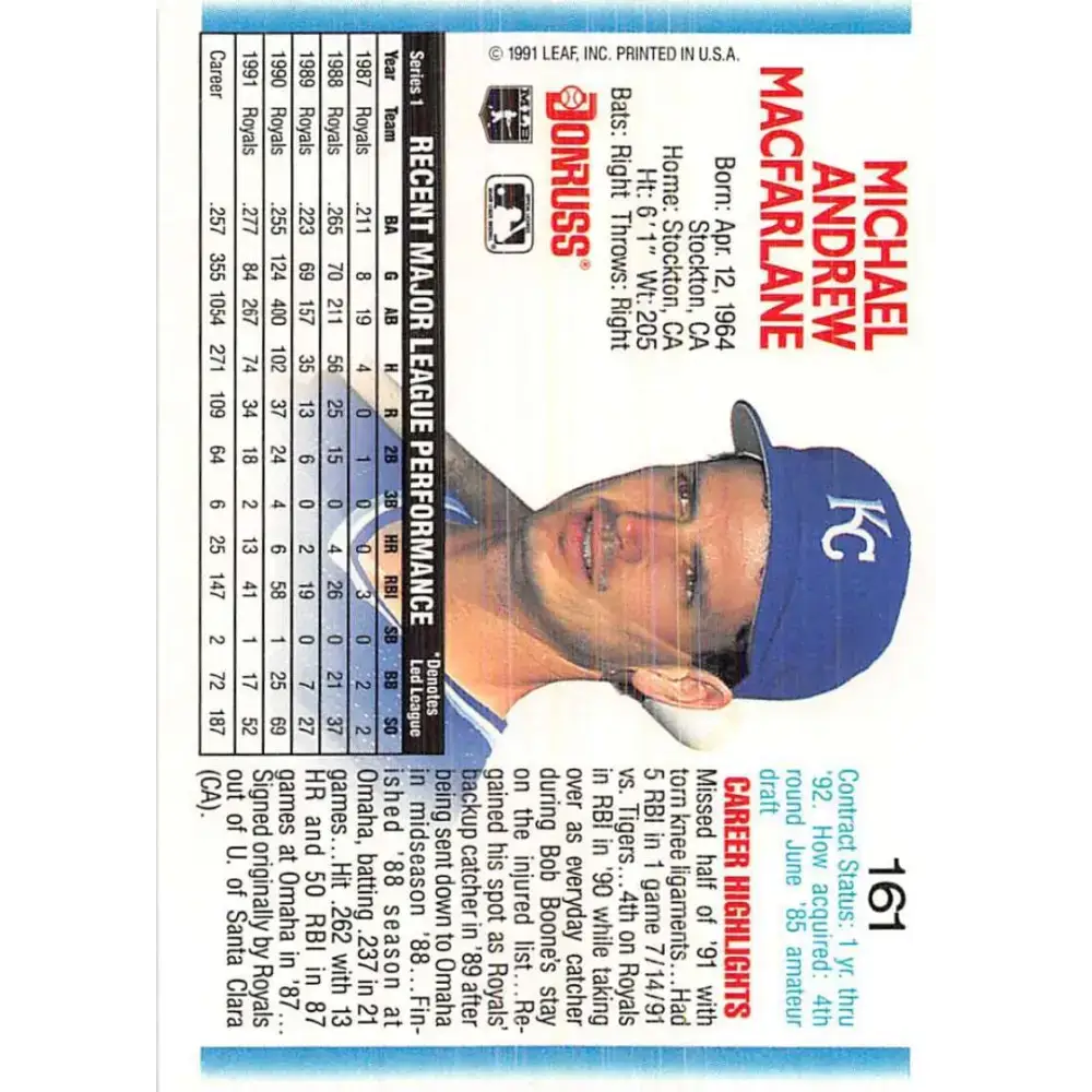 1992 Donruss #161 Mike Macfarlane NM-MT Kansas City Royals Baseball Card - Baseball Card Single