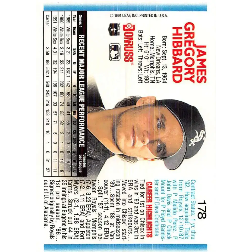 1992 Donruss #178 Greg Hibbard NM-MT Chicago White Sox Baseball Card - Baseball Card Single