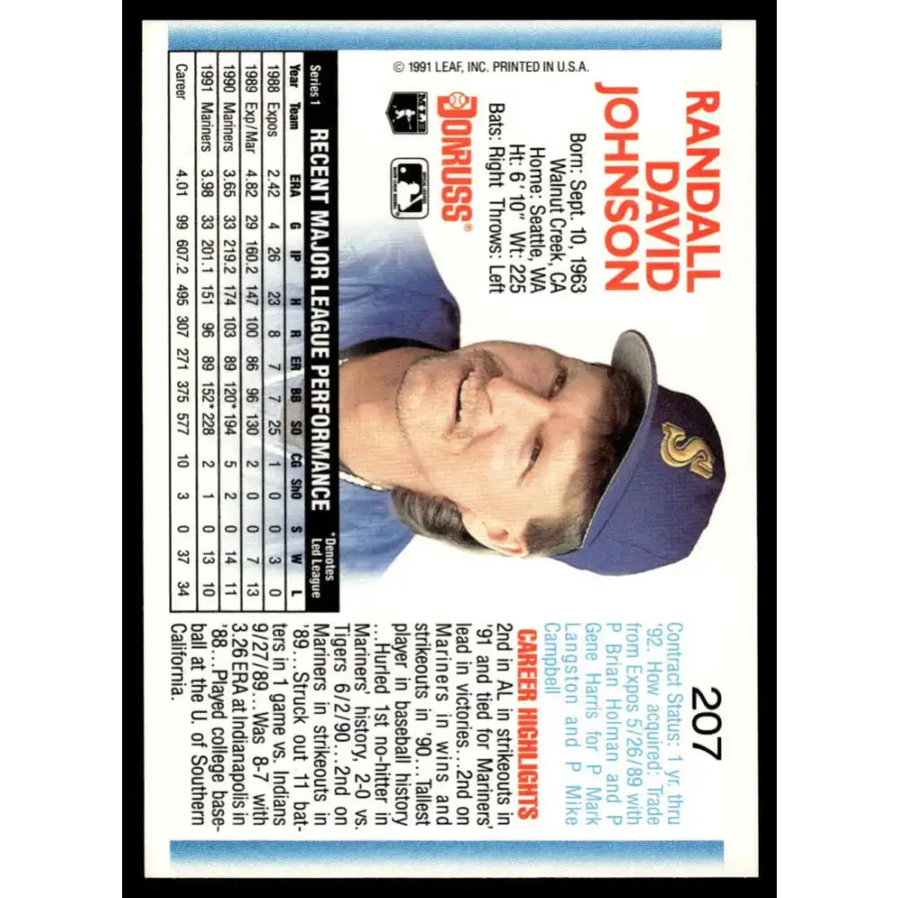 1992 Donruss #207 Randy Johnson NM-MT Seattle Mariners Baseball Card - Baseball Card Single