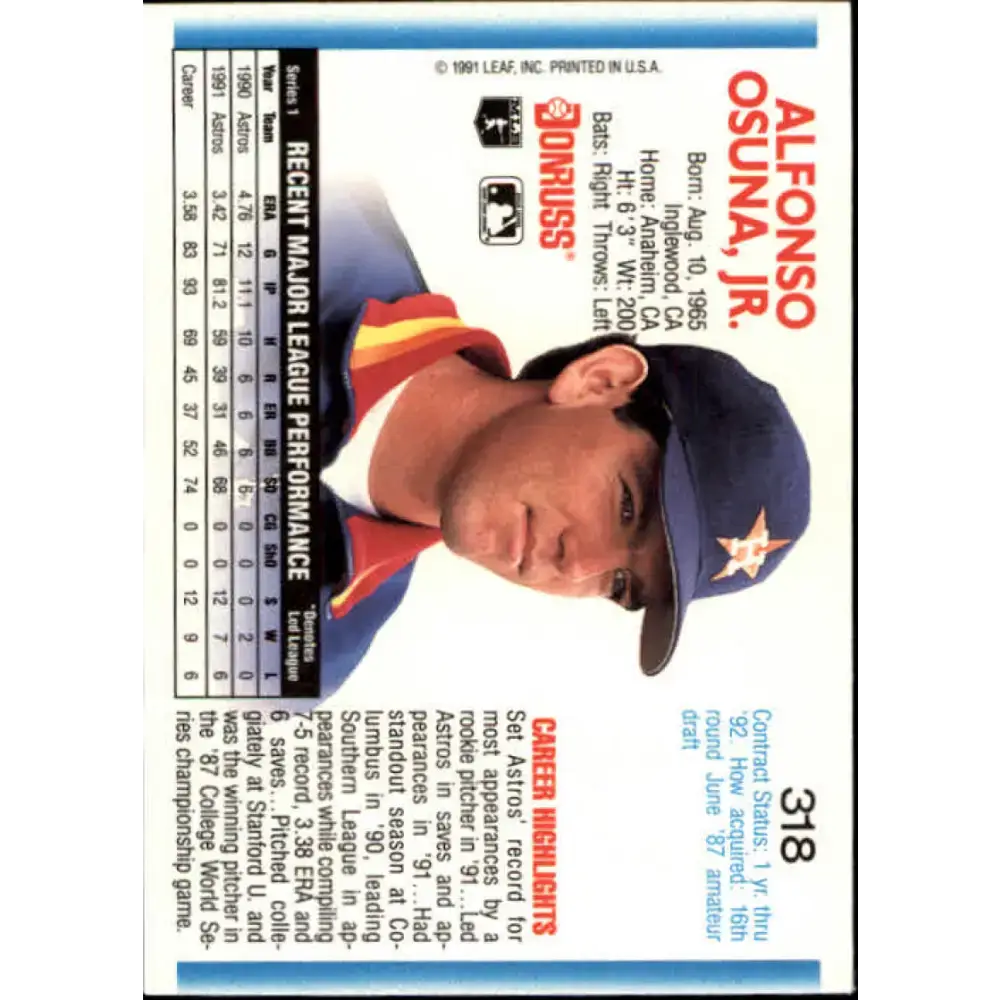 1992 Donruss #318 Al Osuna NM-MT Houston Astros Baseball Card - Baseball Card Single