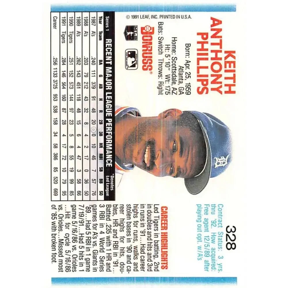 1992 Donruss #328 Tony Phillips NM-MT Detroit Tigers Baseball Card - Baseball Card Single