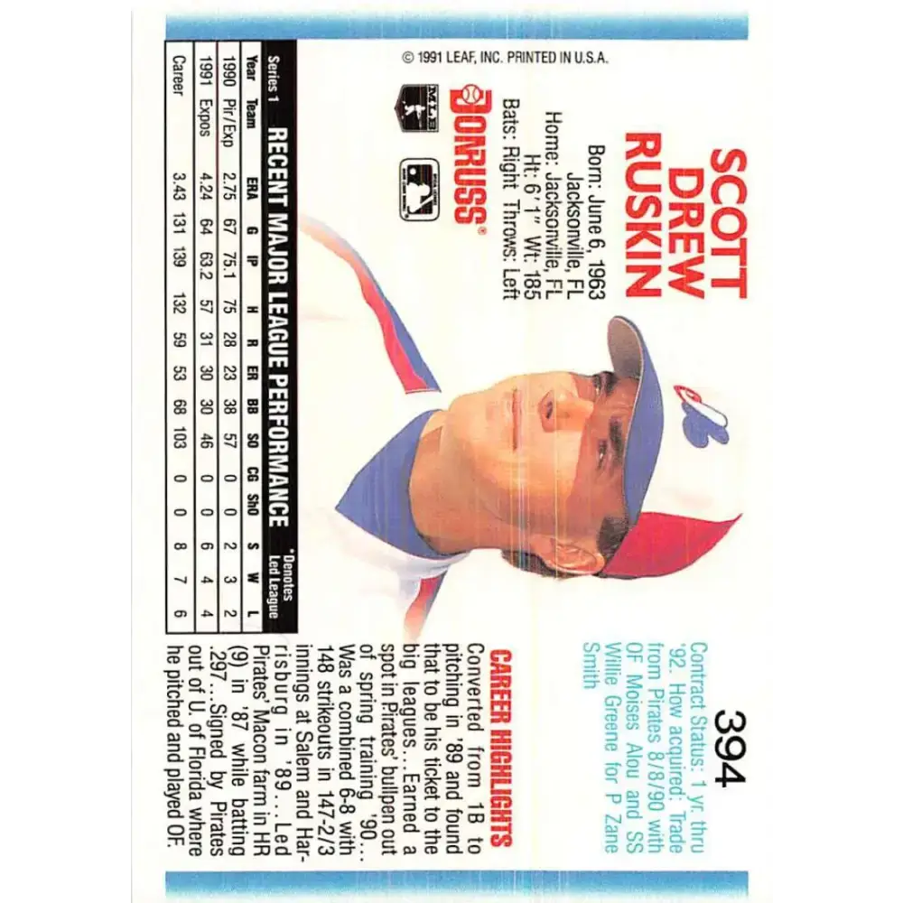 1992 Donruss #394 Scott Ruskin NM-MT Montreal Expos Baseball Card - Baseball Card Single
