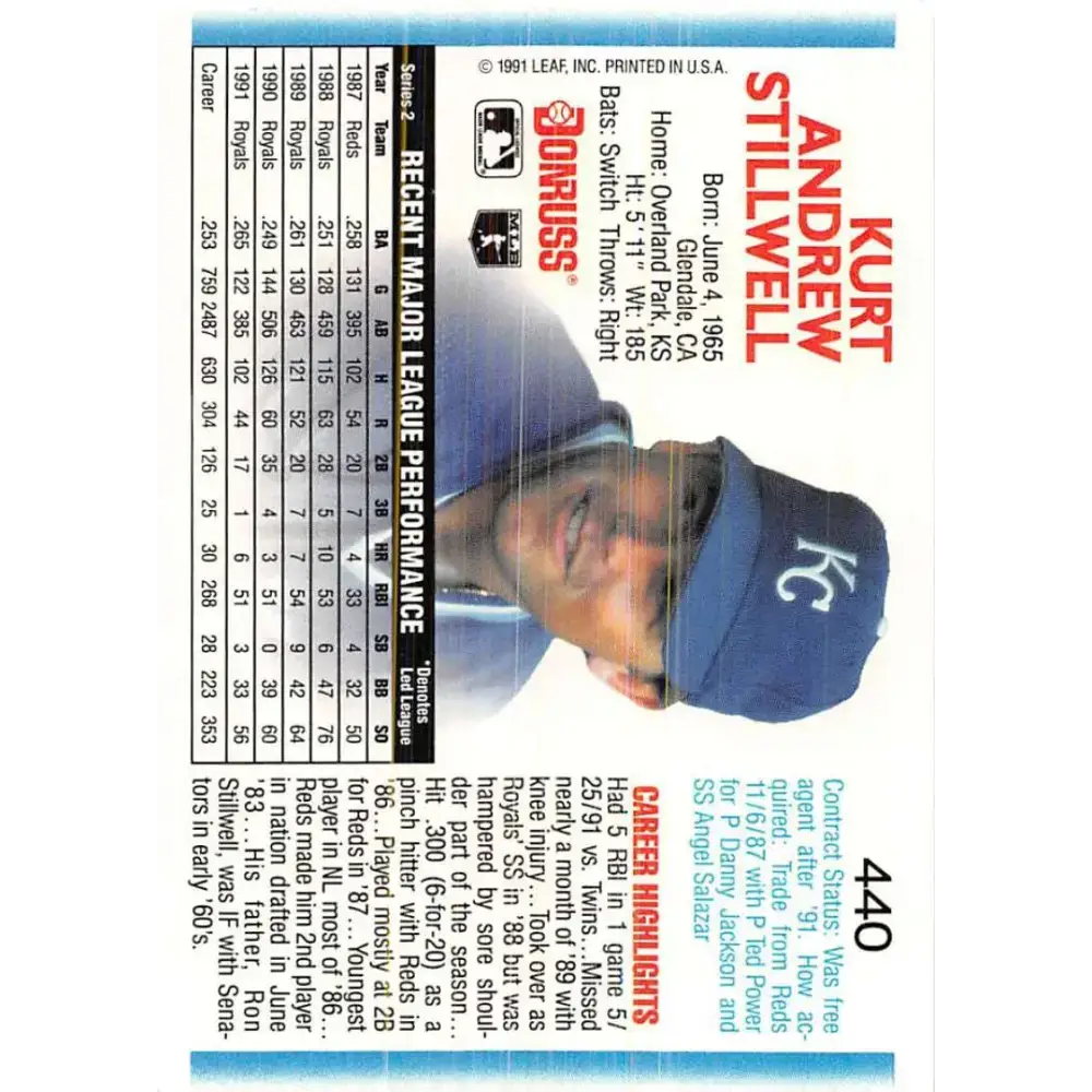 1992 Donruss #440 Kurt Stillwell NM-MT Kansas City Royals Baseball Card - Baseball Card Single