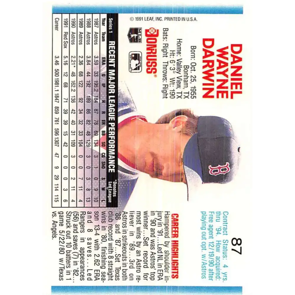 1992 Donruss #87 Danny Darwin NM-MT Boston Red Sox Baseball Card - Baseball Card Single
