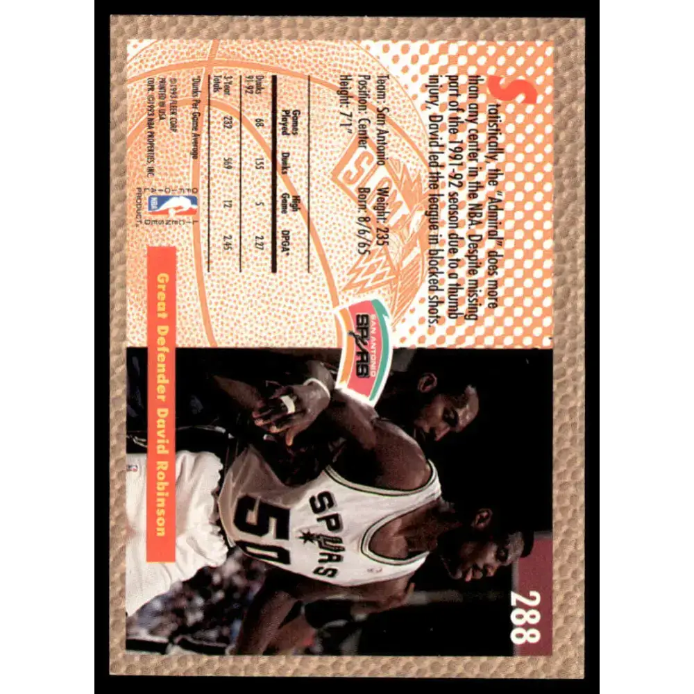 1992 Fleer #288 David Robinson NM/MT San Antonio Spurs Basketball Card - Basketball Card Single